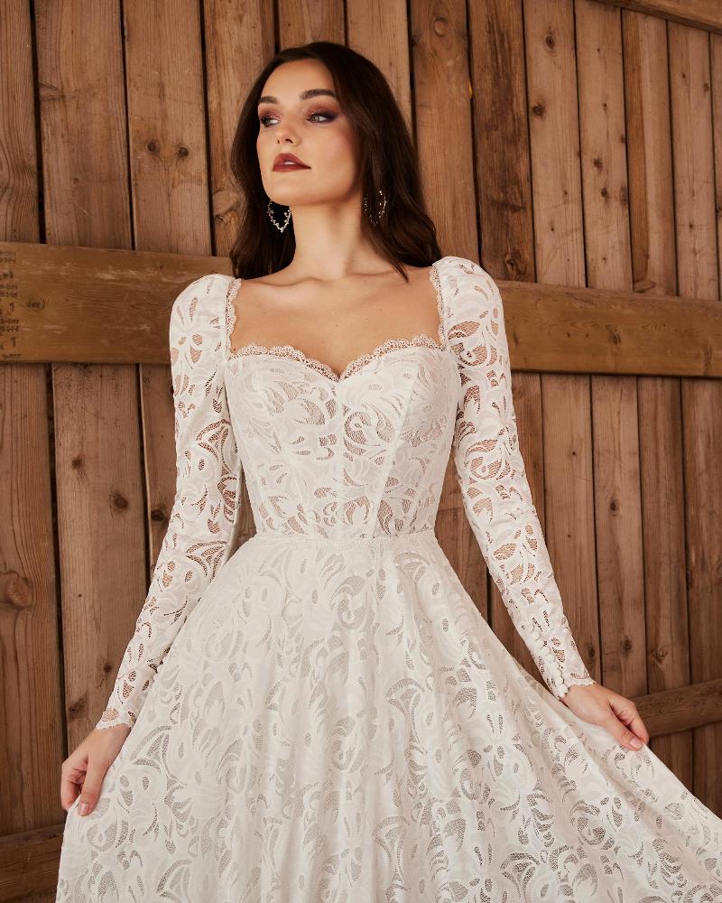 Lp2247 long sleeve boho wedding dress with lace and sweetheart neckline3